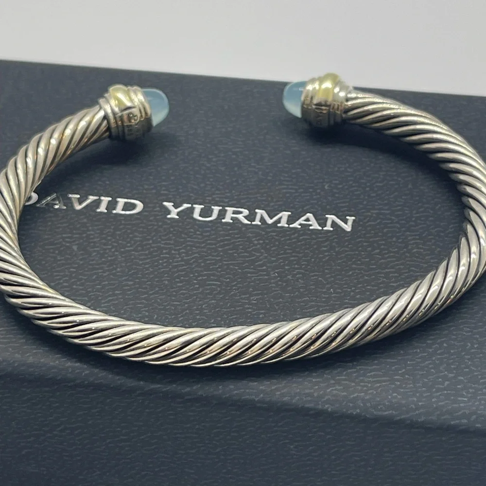 David Yurman 5mm Bracelet with Blue Chalcedony and Gold - Picture 8 of 9